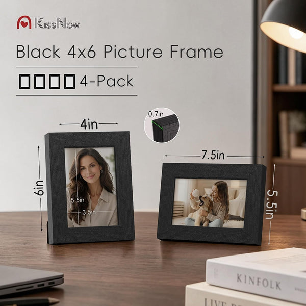 4X6 Picture Frame 4 Pack, Black Solid Wood, Wall or Tabletop2