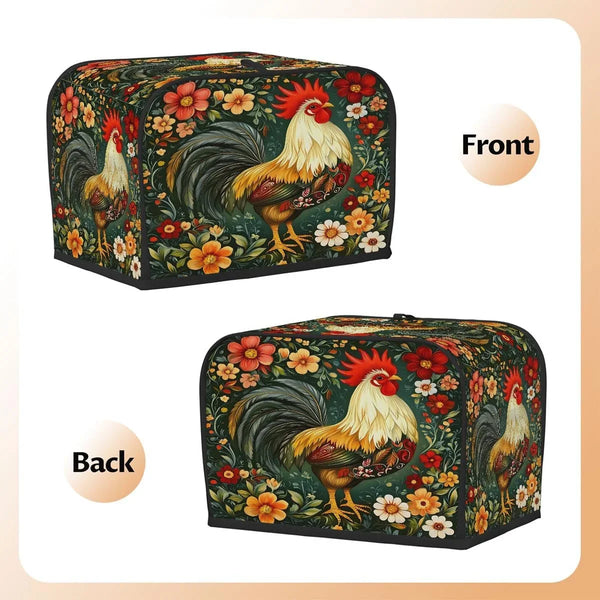 Animal Rooster Flower Toaster Cover 4 Slice Wide Slot Washable Kitchen Appliance Covers Fingerprint Bread Machine Dust Cover Small Toaster Oven Accessories Covers Bread Maker Bag Women Gift3