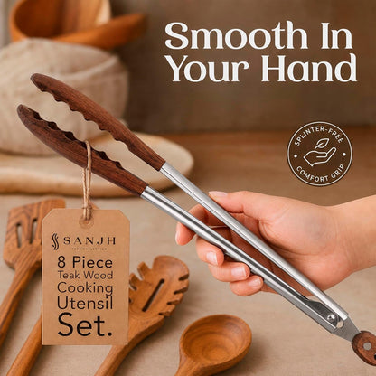 Teak Wooden Utensil Set for Cooking - 8 Piece Teak Wooden Spoons Set6