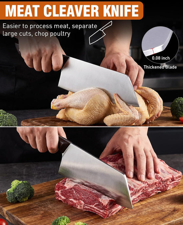 2PCS Cleaver Knife Set, Meat Cleaver & Nakiri Vegetable Knife2