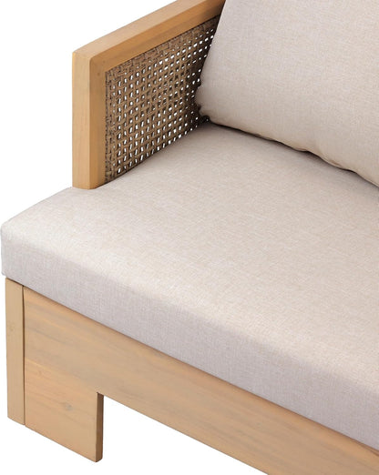 Mason 4 Piece Patio Furniture Set with 3-Seater Sofa, Club Chairs and Coffee Table, 5 Seater Outdoor Acacia Wood Conversation Set, Patio Sofa Set, Light Teak+Light Brown+Beige31