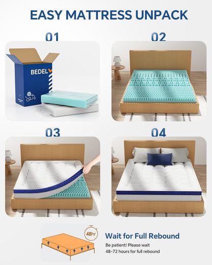 Dual Layer 4 Inch King Size Memory Foam Mattress Topper | 2 Inch Soft Pillow Top Mattress Pad Cover and 2 Inch Gel Memory Foam for Pressure Relief, 2-In-1 Design for Comfort & Support6