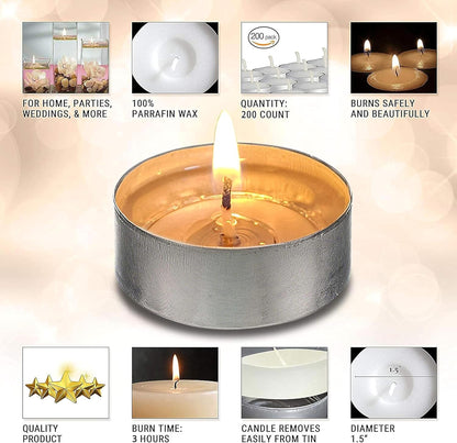 Ohr Tea Light Candles - 200 Bulk Pack - White Unscented Travel, Centerpiece, Decorative Candle - 3 Hour Burn Time2