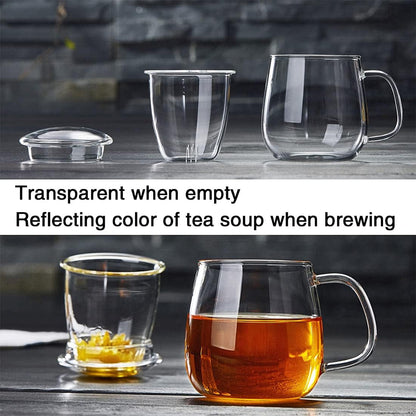 Glass Tea Cup with Infuser and Lid, 17.6Oz/520Ml Large Borosilicate Teacup,Tea Glass, Clear Mug for Loose Leaf Tea, Blooming Tea, Microwave & Dishwasher Safe - Tea Maker Gift for Birthday.4