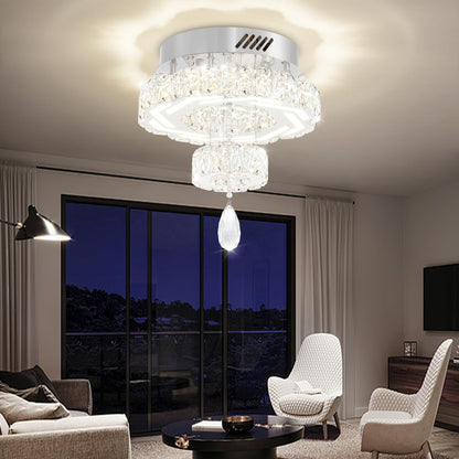 12" Modern Crystal Chandeliers Silver Flush Mount Ceiling Chandelier Mini Chandelier for Hallway LED Dimmable Crystal Pendant Light for Dining Room Living Room Bedroom6