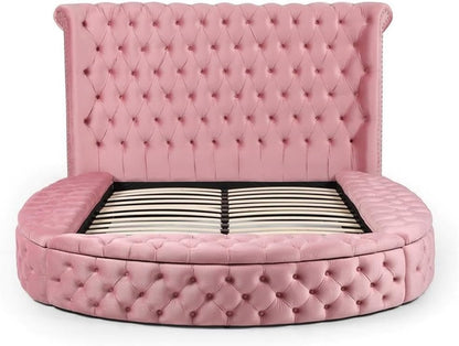 Pemberley Row Velvet Pink Queen Bed round Storage Unassembled3