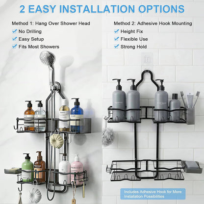 Shower Caddy Hanging Organizer over Showerhead, Rustproof Black6