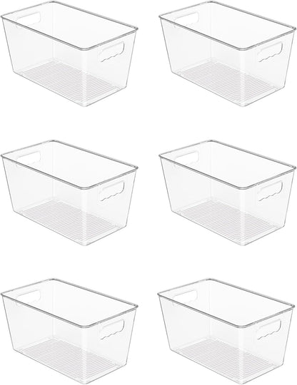 6 Pack Clear Storage Bins, Pantry Cabinet Organizer Bins, Medium1
