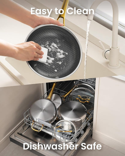 Gold Titanium Cookware Set 10Pc,Hammered Titanium Pans for Cooking with Lids,Nonstick, Non-Toxic, Titanium Surface, Luxury Gold Finish, Oven Safe, Induction Compatible, Kitchen Gift7