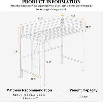 Loft Bed Twin Size with Ladder and Guardrail,Black2