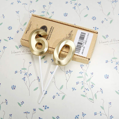 60Th Birthday Candles,Gold Number 60 Cake Topper for Birthday Decorations Party Decoration3
