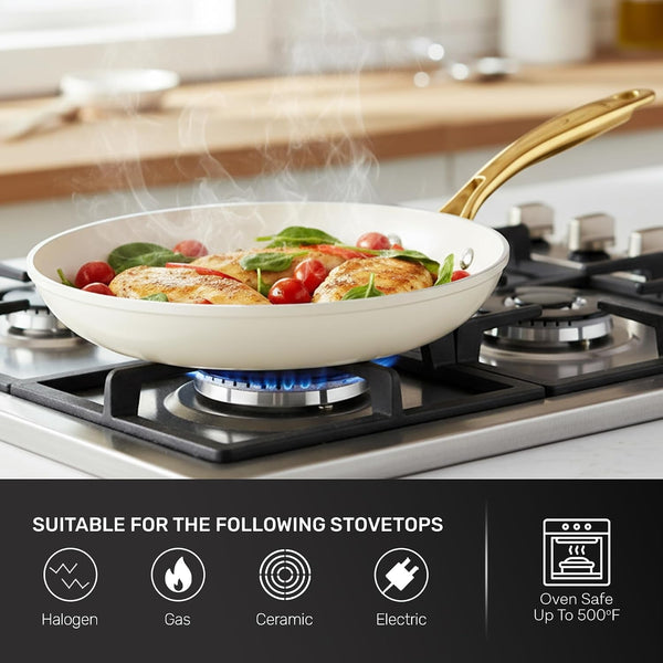 15 Pc Pots and Pans Set Non Stick Ceramic Cookware Set | Utensils Set Included, Non Toxic PFOA/PFOS/PTFE Free, Stay Cool Stainless Steel Handles, Dishwasher & Oven Safe, Cream7