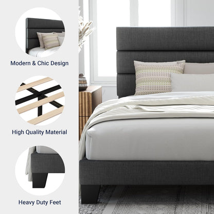 Queen Size Platform Bed Frame with Fabric Upholstered Headboard6