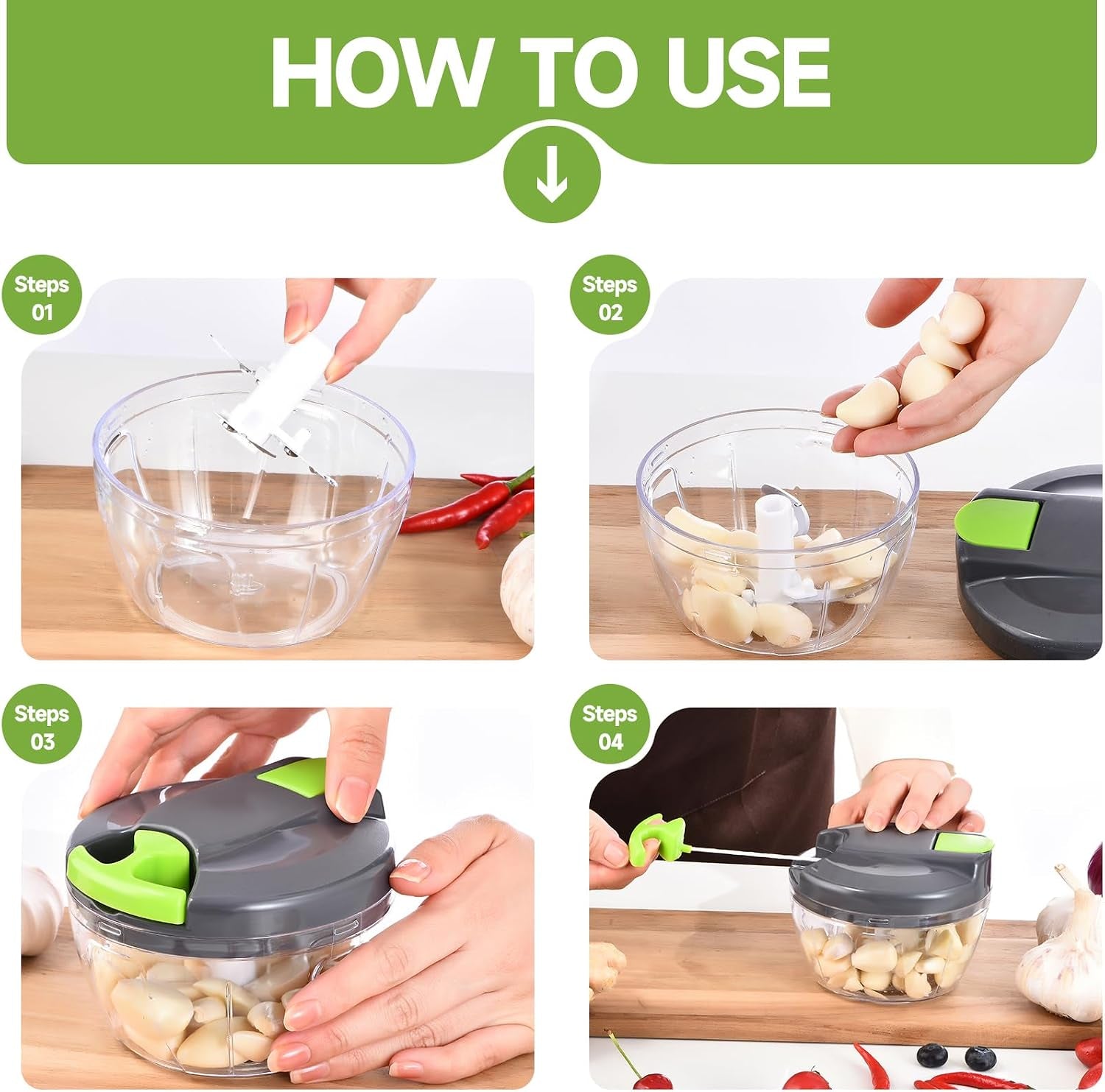 manual-food-processor-vegetable-chopper-portable-hand-pull-string-garlic-mincer-onion-cutter-for-veggies-ginger-fruits-nuts-herbs-etc-500ml-gray-green