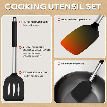Silicone Utensils Set, 9-Piece Kitchen Cooking Utensils, Black3