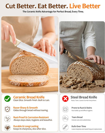Ceramic Bread Knife for Homemade Sourdough with Baking Pad, Zirconia Slicer2