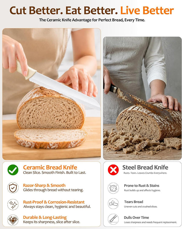 Ceramic Bread Knife for Homemade Sourdough with Baking Pad, Zirconia Slicer2