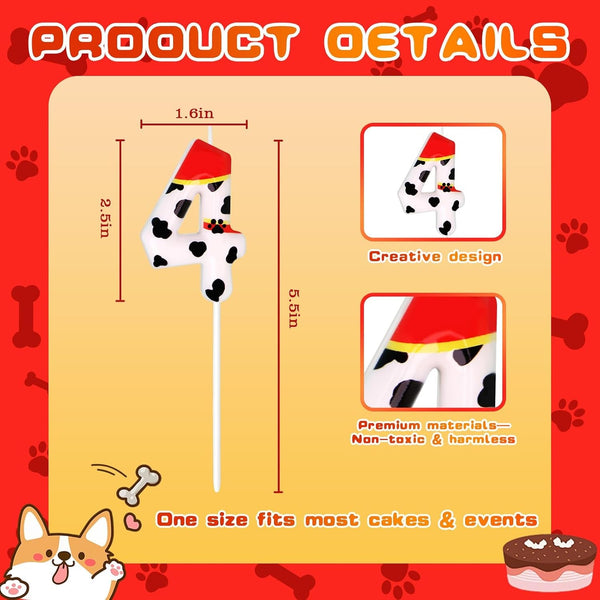 Dog Paw Birthday Candles, Number Candles for Birthday Party Cake Decoration Supplies (Red, Number 4)2