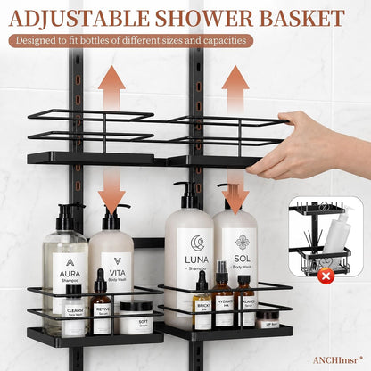 4-Tier Adjustable Hanging Shower Caddy for Handheld Showerhead, Black4