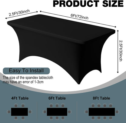 2 Pack 6FT Black Spandex Table Cloth 72 X 30 Inch | Rectangular Stretch Tablecloth, Wrinkle Resistant Scretch Table Cover for Wedding, Party, Banquet, Picnic, Outdoor Decoration4