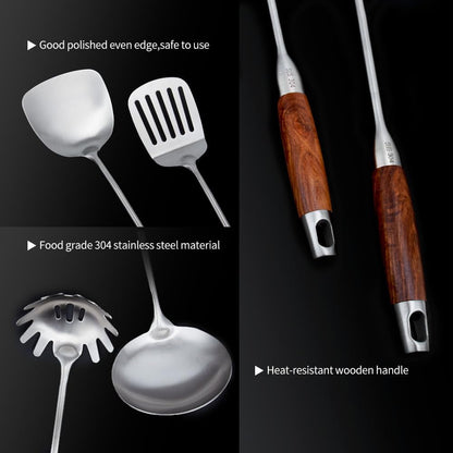 Kitchen Utensils Set with Wood Handle, 6 Pieces Stainless Steel Utensils Set, Metal Cooking Utensils Set, Non-Stick and Heat Resistant3