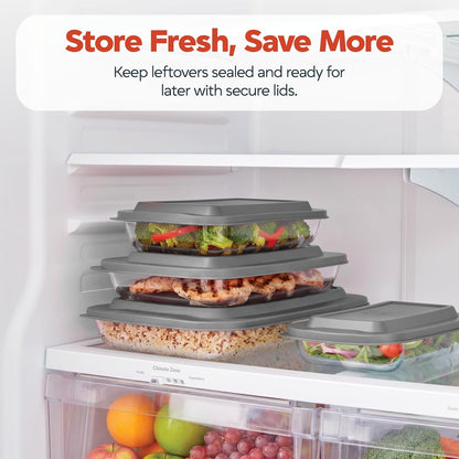 8 Piece Glass Baking Dish Set with Plastic Lids, with Silicone Handles for Easy Grip (1.06QT, 1.69QT, 2.32QT, 3.17QT), Clear Glass Casserole Dishes for Oven, Airtight Lids, Glass Bakeware, Freezer, Oven, and Dishwasher Safe (Gray)5