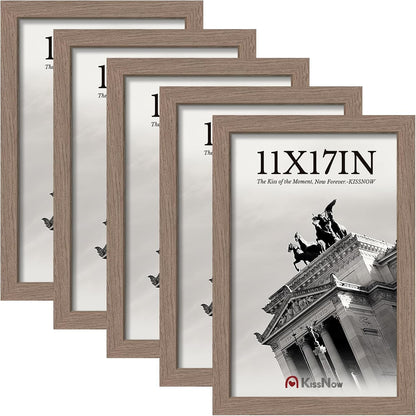 11X17 Picture Frame 5 Pack, Walnut Solid Wood Poster Frame for Wall1