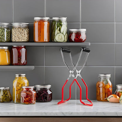 Canning Jar Lifter Tongs - Stainless Steel Jar Lifter with Rubber Grips | Slip Wide-Mouth Clip for Kitchen Restaurant, Red5