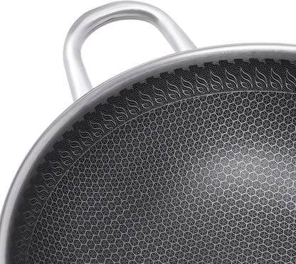 12 Inch Stainless Steel Wok Pan with Lid, Honeycomb Coating Woks & Stir-Fry Pans Nonstick Wok Induction Wok Set Chinese Wok No Chemical Coated Wok for Induction, Electric, Gas, Halogen6