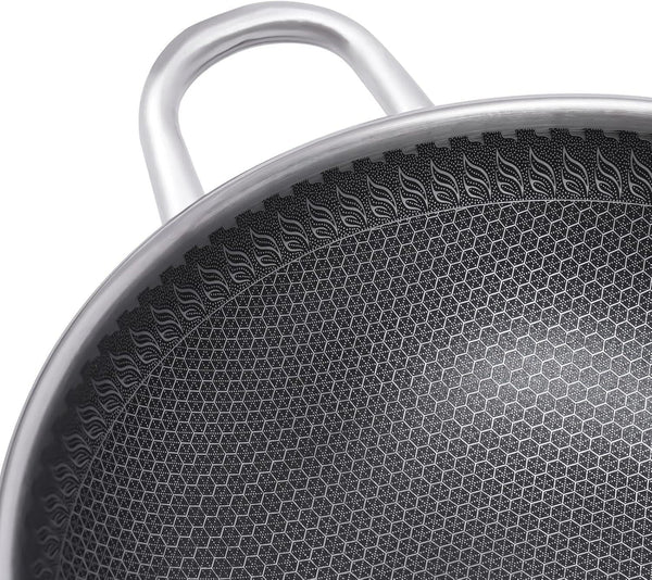 12 Inch Stainless Steel Wok Pan with Lid, Honeycomb Coating Woks & Stir-Fry Pans Nonstick Wok Induction Wok Set Chinese Wok No Chemical Coated Wok for Induction, Electric, Gas, Halogen6