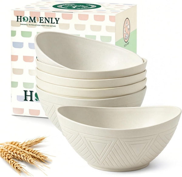 Unbreakable Cereal Bowls Wheat Straw Bowls Set 26 OZ Plastic Bowls Alternative for Kitchen 6 PCS Resuable Dessert Bowls for Party,New Home,Dorm Microwave & Dishwasher Safe-Beige1