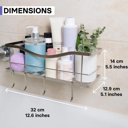 Premium Shower Caddy - Self Adhesive Shower Organizer with 4 Hooks, Rustproof Stainless Steel Shower Rack for Bathroom, Silver7