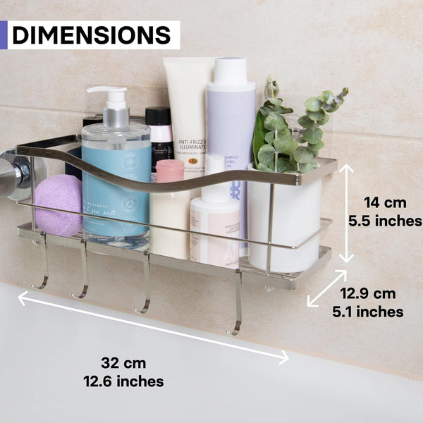 Premium Shower Caddy - Self Adhesive Shower Organizer with 4 Hooks, Rustproof Stainless Steel Shower Rack for Bathroom, Silver7