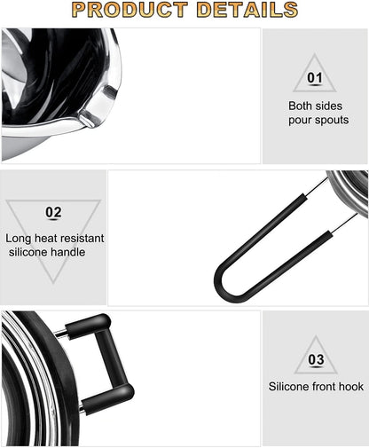 Double Boiler Pot Set, Stainless Steel Melting Pot 600Ml and 1600Ml | with Silicone Spatula for Melting Chocolate, Soap, Wax, Candle Making5