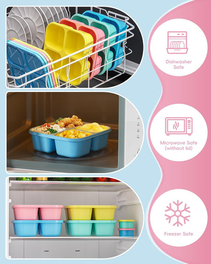4 Pcs Snack Box Containers Set, Reusable 4 Compartment Lunchable Container with 2Pcs Sauce Containers, Stackable Bpa-Free Bento Box for School, Work, Travel (4 Color)4