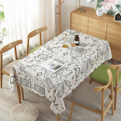 World Map Tablecloth,Cotton Linen Fabric Map Table Cover with 86.6X55.1Inch,Washable Rectangle World Map Printing Table Cloth for Kitchen Dinning Tabletop Home Decorations1