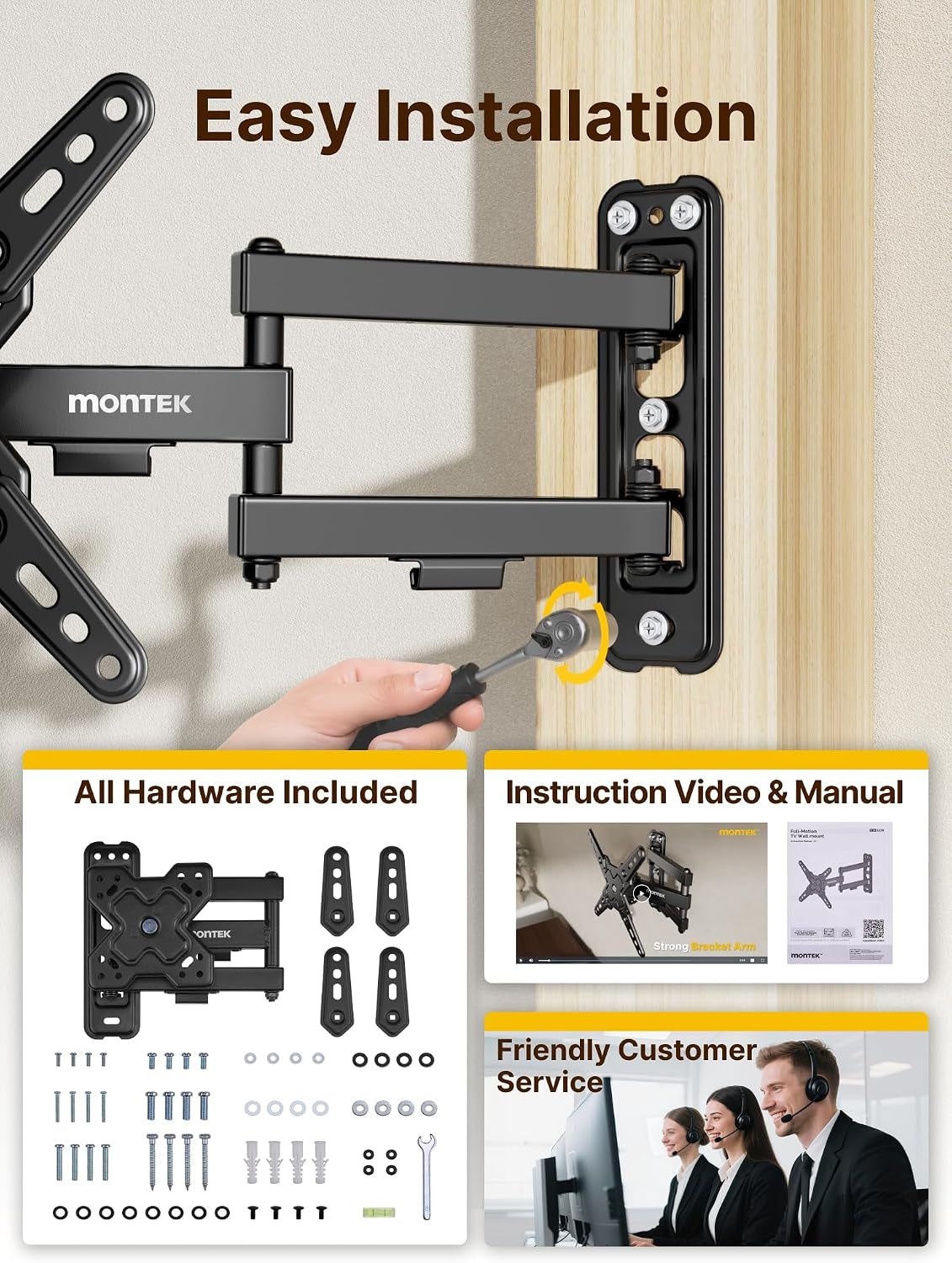 full-motion-small-tv-wall-mount-for-13-43-inch-tvs-up-to-44-lb-90-swivel-5-15-tilt-landscape-portrait-rotation-extends-14-6-in-4x-load-tested-vesa-200x200-mm-single-stud-mount