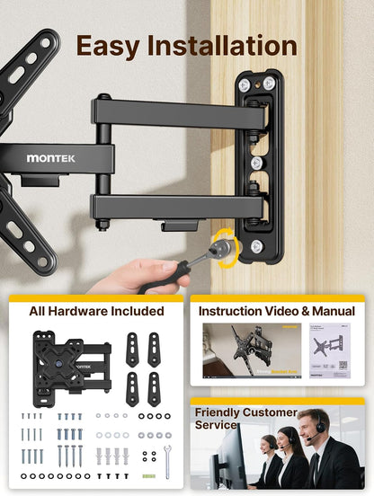 Full Motion Small TV Wall Mount for 13-43 Inch Tvs up to 44 Lb | ±90° Swivel, +5°/-15° Tilt, Landscape/Portrait Rotation; Extends 14.6 In, 4X Load Tested, VESA 200X200 Mm, Single-Stud Mount9