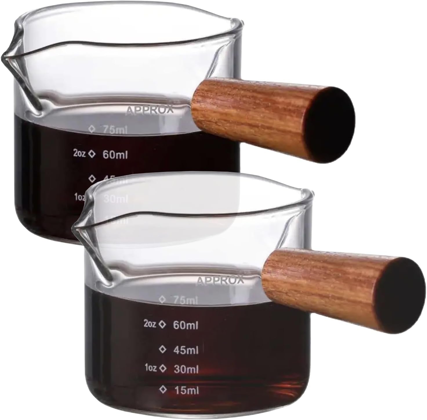 2-pack-espresso-shot-glass-with-wooden-handle-75ml-measuring-pitcher-cup