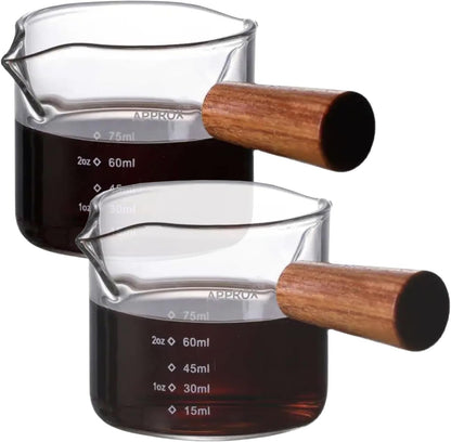 2 Pack Espresso Shot Glass with Wooden Handle, 75ML Measuring Pitcher Cup1