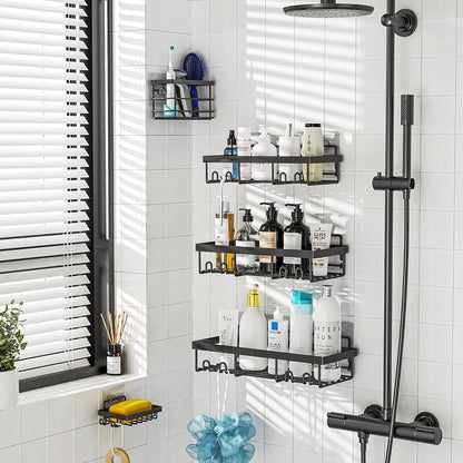 2Pack Flat Hook Shower Caddy, No Drilling Adhesive Shower Hooks4