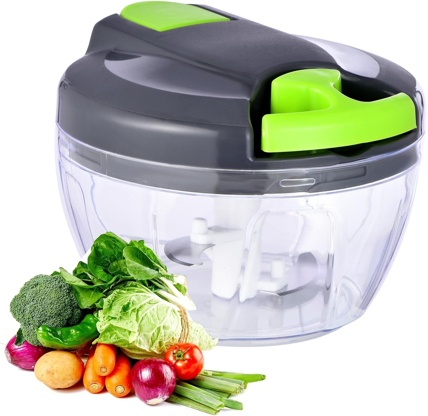 manual-food-processor-vegetable-chopper-portable-hand-pull-string-garlic-mincer-onion-cutter-for-veggies-ginger-fruits-nuts-herbs-etc-500ml-gray-green