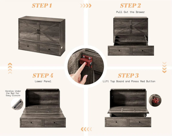 Queen Murphy Bed with Storage & Charging Station3
