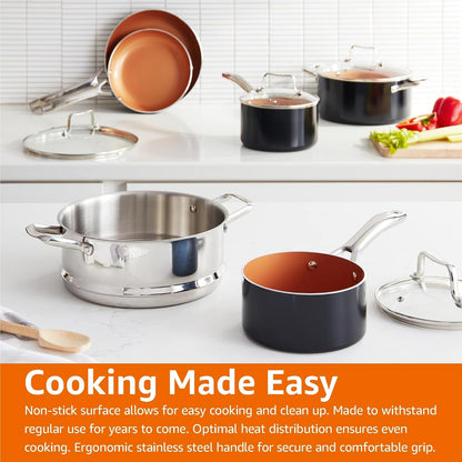 Ceramic Nonstick Cookware Set, Induction Ready, Dishwasher & Oven Safe, Even Heating, 10-Piece Set with Frying Pans, Saucepans, Glass Lids, Copper Color8