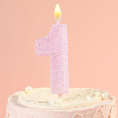 2.76 Inch Luxe Pink Glitter 1 Number Birthday Candles, Pink Number Candles, Cake Number Candles, Party Celebration3