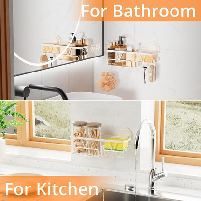 Suction Cup Shower Caddy with Soap & Razor Holder, Hooks, Cream White7