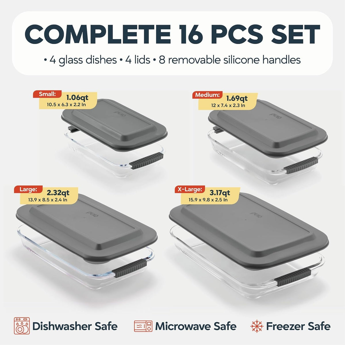 8-piece-glass-baking-dish-set-with-plastic-lids-with-silicone-handles-for-easy-grip-1-06qt-1-69qt-2-32qt-3-17qt-clear-glass-casserole-dishes-for-oven-airtight-lids-glass-bakeware-freezer-oven-and-dishwasher-safe-gray