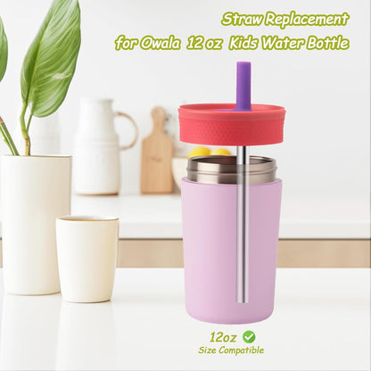 Metal Straw Replacement Compatible with Owala Kids Tumbler Cup 12Oz & 15Oz, Stainless Steel Straws for Owala Kids Water Bottle Accessories, with 2 Straw Cleaner, Reusable - 4Pcs2