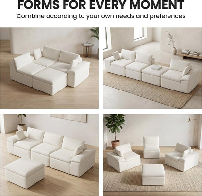 152.64" U Shaped Cloud Couches for Living Room, 6 Seater Large Modular Sectional Sofa with 2 Ottoman,Convertible Couch Deep Seat Sofa with Pillow for Bedroom and Apartment, Beige5