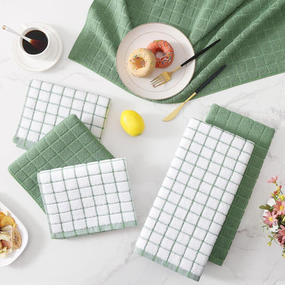 Large Premium Cotton Kitchen Towels 16"X 28", 6 Pack, Grass Green9